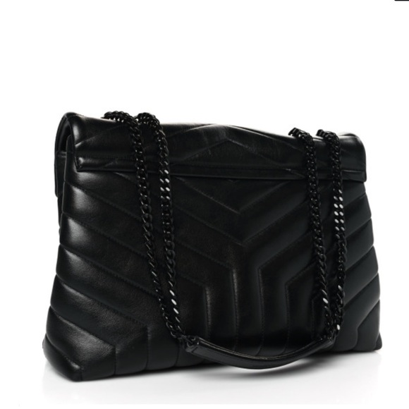 SAINT LAURENT Calfskin Quilted Monochrome Medium Loulou Chain Satchel Black - Picture 3 of 11